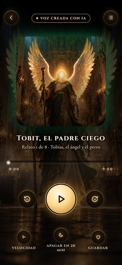Reproductor de un relato con portada grande y controles