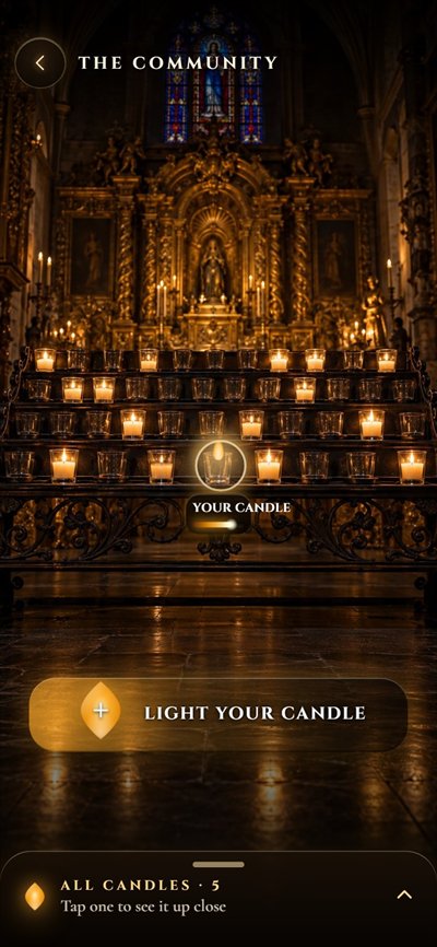 Community altar: countless candles lit by people from many places