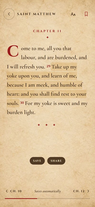 Parchment reading mode: Saint Matthew, chapter 11, with verses in sepia ink