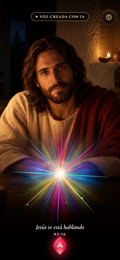 Llamada con Jesús: una estrella de rayos de colores respira mientras habla, delante de Jesús a la luz de las velas