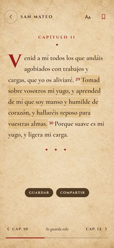 Modo lectura en pergamino: San Mateo, capítulo 11, con los versículos en tinta sepia