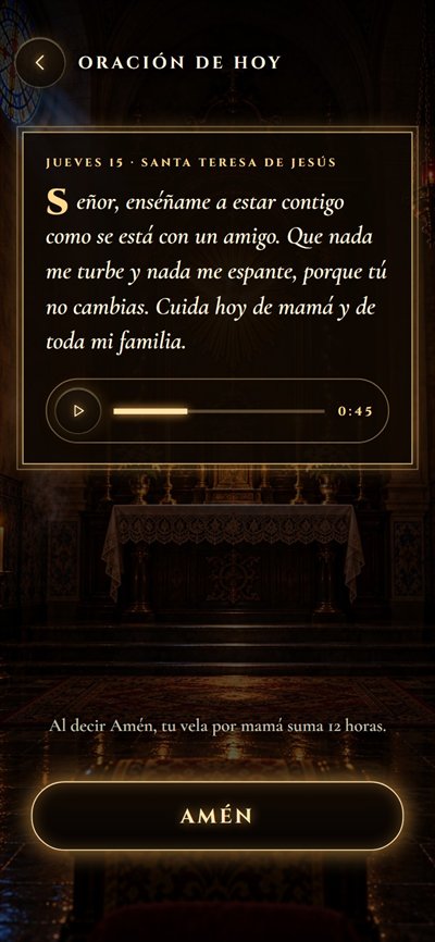Oración de hoy en un marco dorado, con su audio de 45 segundos