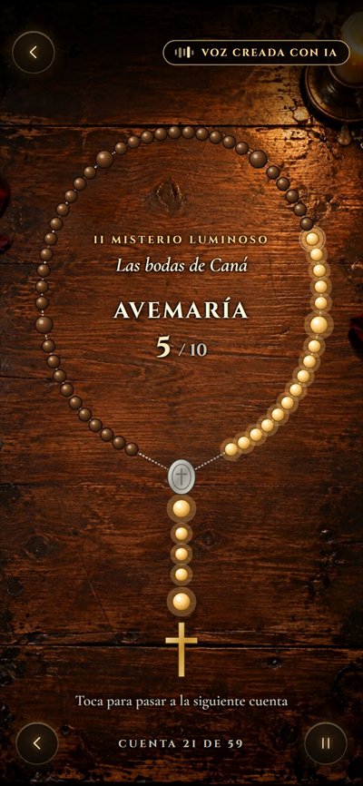 Rosario en curso: cuentas de madera que se iluminan, el misterio del día y el contador de cuentas